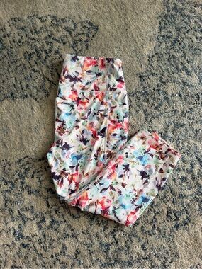 RBX White Multicolor Watercolor Floral Leggings